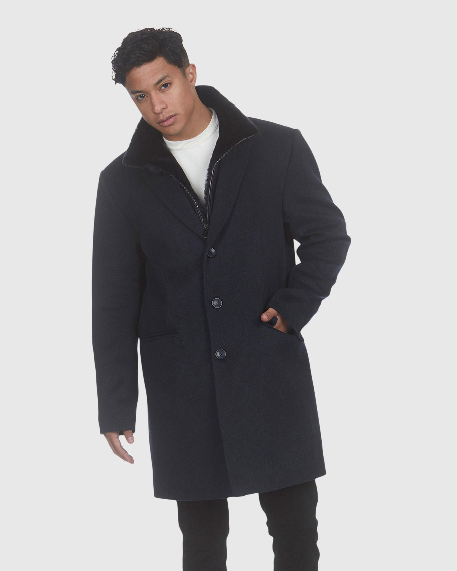 Men | Wool Stroller With Detachable Shearling Lamb Trim | Navy