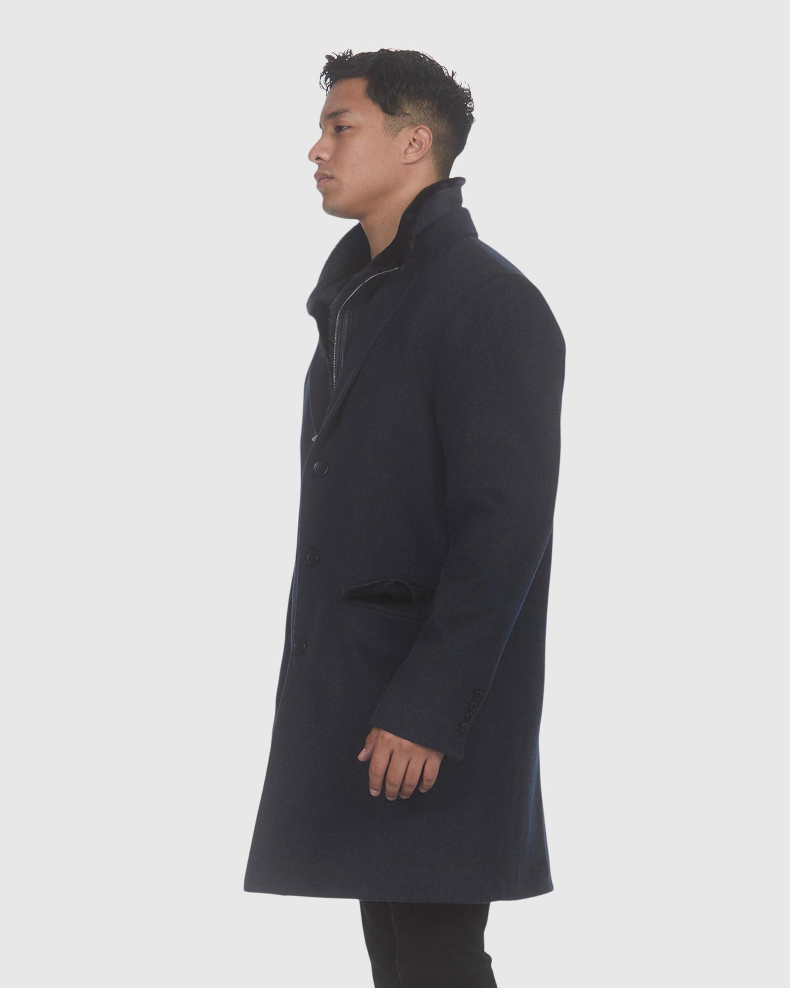 Men | Wool Stroller With Detachable Shearling Lamb Trim | Navy