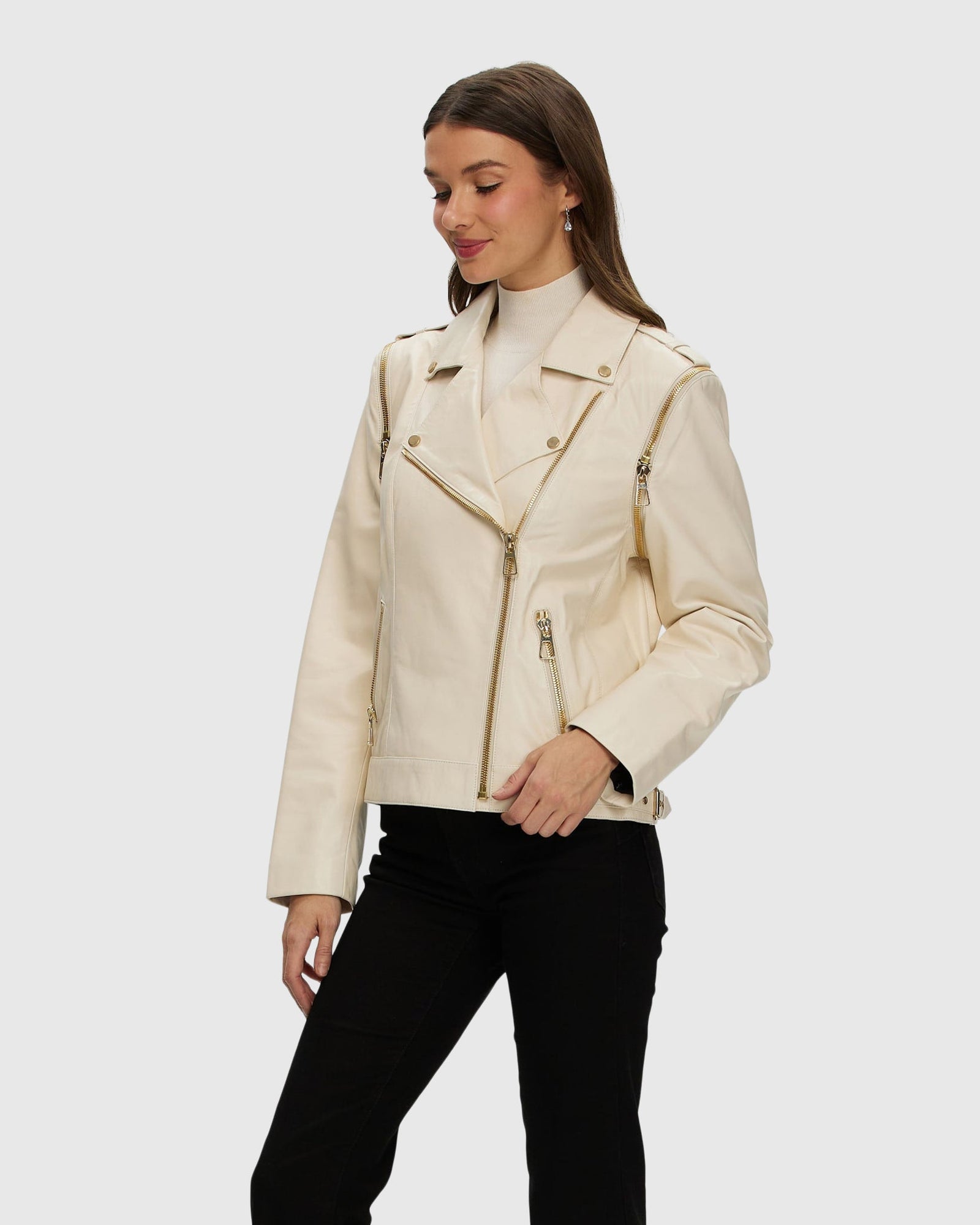 Leather Jacket With Detachable Sleeves | Os | Os | Ivory