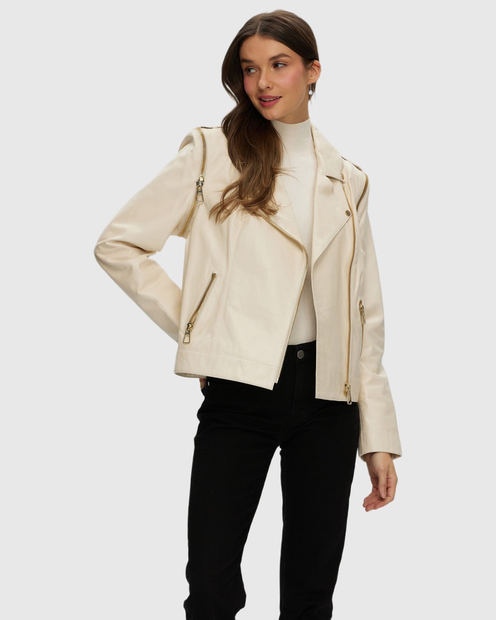 Leather Jacket With Detachable Sleeves | Os | Os | Ivory