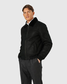 Men | Merino Shearling Lamb Bomber Jacket | Black Pattern