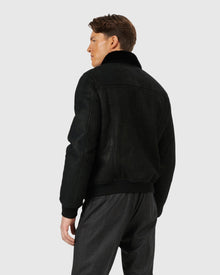 Men | Merino Shearling Lamb Bomber Jacket | Black Pattern
