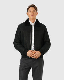 Men | Merino Shearling Lamb Bomber Jacket | Black Pattern
