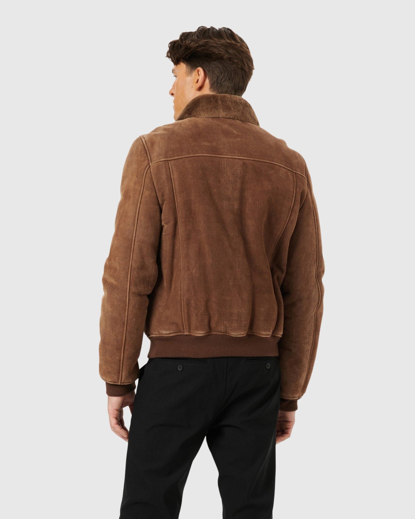 Men | Merino Shearling Lamb Bomber Jacket | Camel Pattern