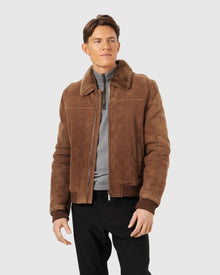 Men | Merino Shearling Lamb Bomber Jacket | Camel Pattern