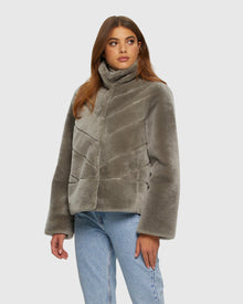 Select Shearling Lamb Chevron Jacket With Horizontal Bottom | Light Gray