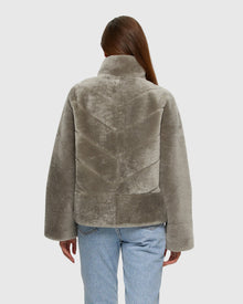 Select Shearling Lamb Chevron Jacket With Horizontal Bottom | Light Gray