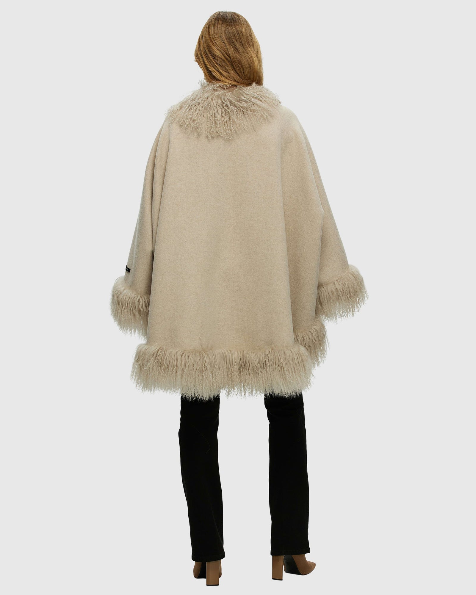 Loro Piana Cashmere & Wool Cape With Select Lamb Trim | Sand/Beige