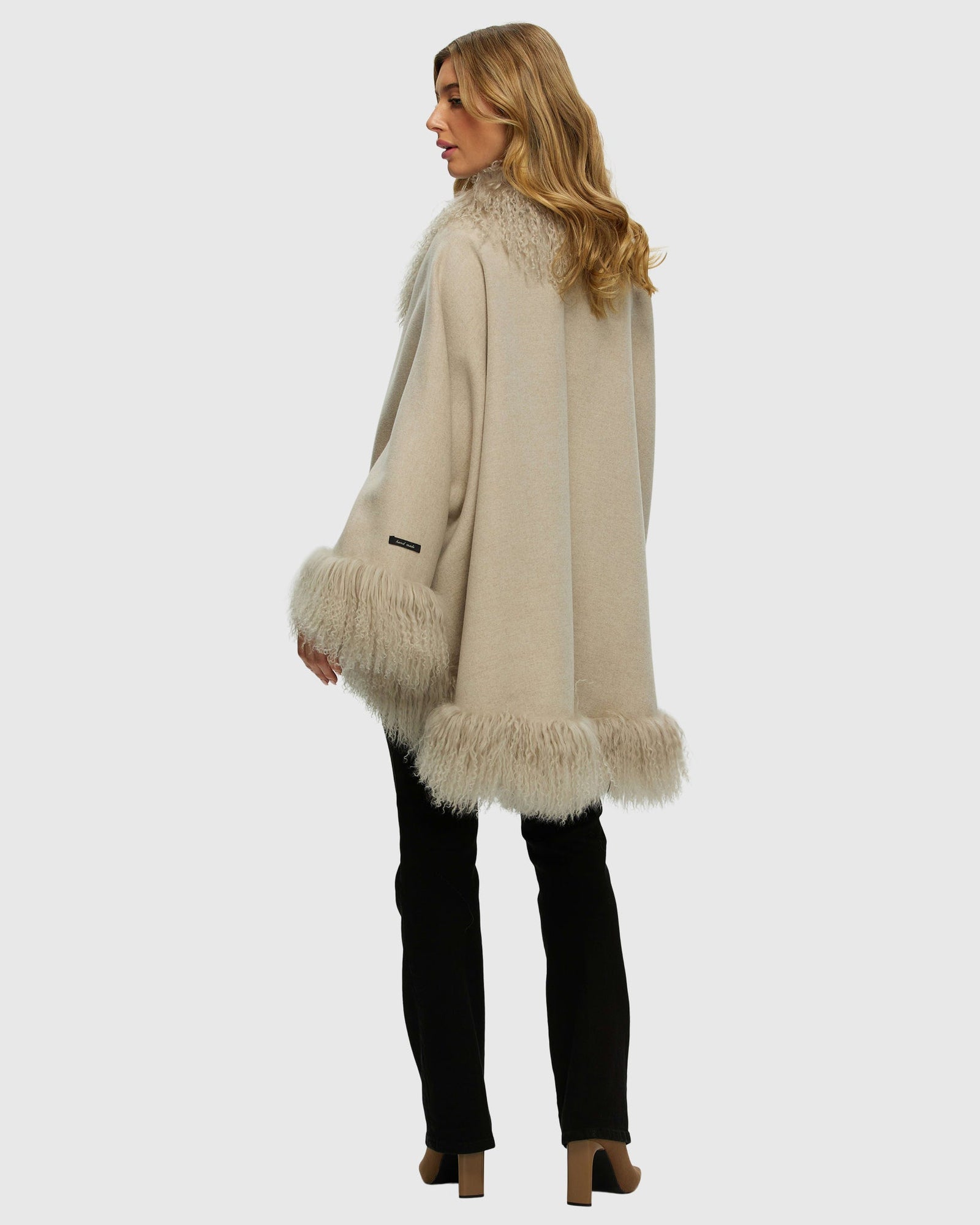 Loro Piana Cashmere & Wool Cape With Select Lamb Trim | Sand/Beige