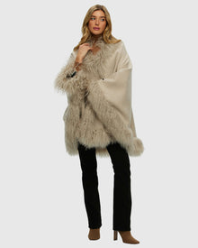 Loro Piana Cashmere & Wool Cape With Select Lamb Trim | Sand/Beige