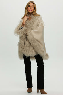 Loro Piana Cashmere & Wool Cape With Select Lamb Trim | Women | Sand x Beige