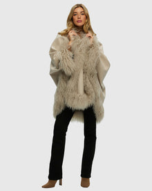 Loro Piana Cashmere & Wool Cape With Select Lamb Trim | Sand/Beige