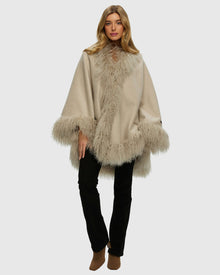 Loro Piana Cashmere & Wool Cape With Select Lamb Trim | Sand/Beige