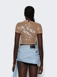 Women | Mugler | Shiny Sequin Crop Top | Tan