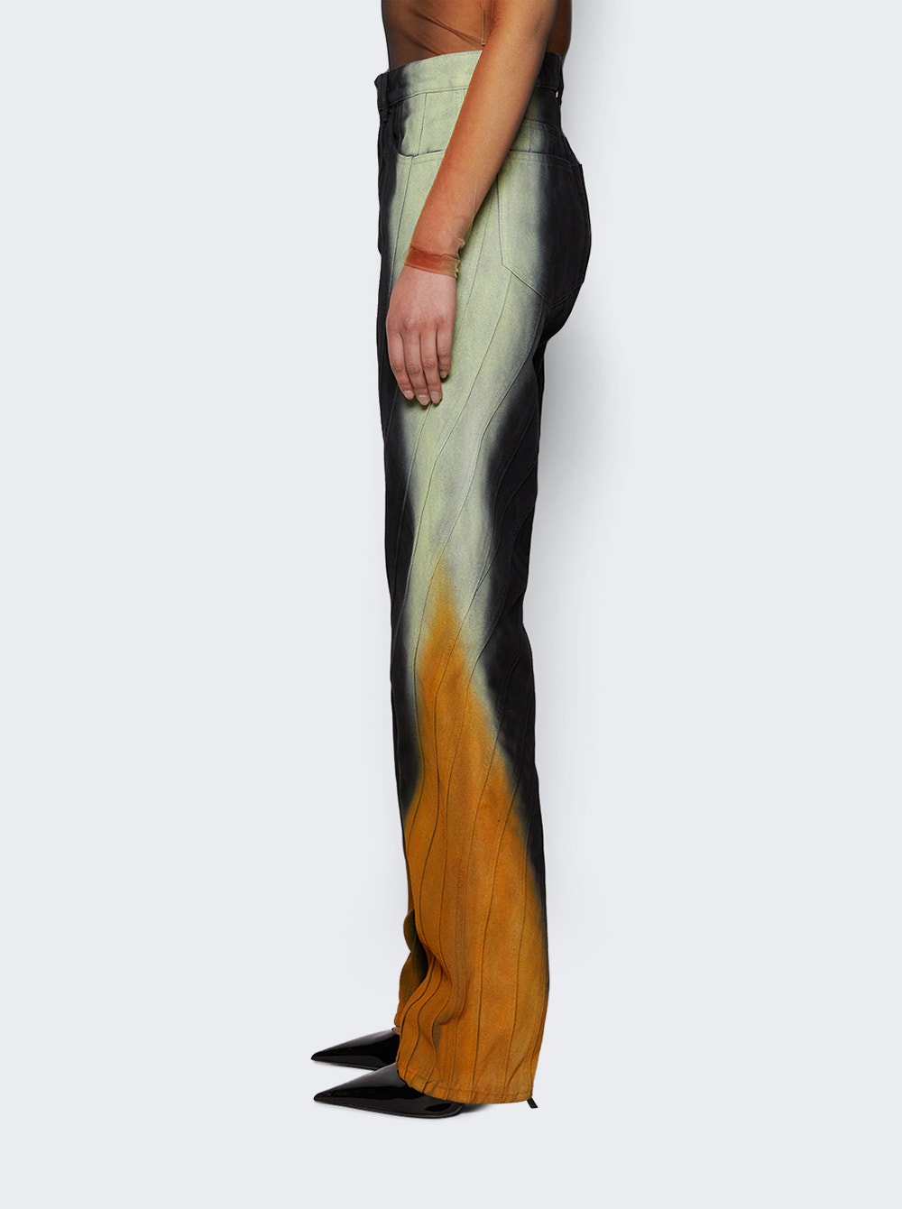 Women | Mugler | Gradient- Effect Flared Jeans | Black & Orange Pistachio