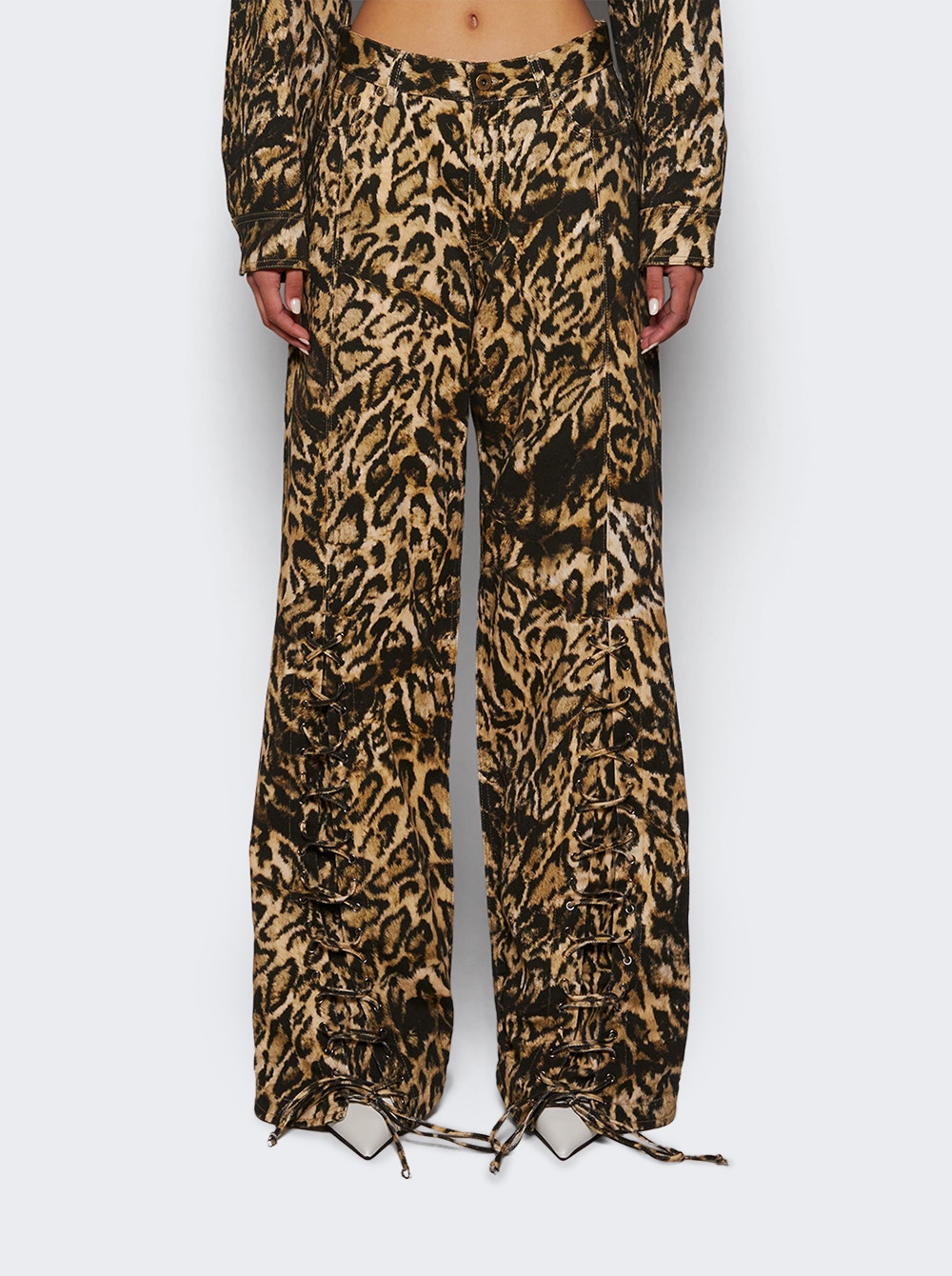 Women | Jean Paul Gaultier | Denim Pants With Lacing Detail | Leopard Print