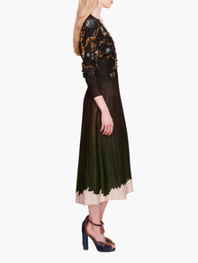 Viscose Georgette V-Neck Midi Dress | Green Multi