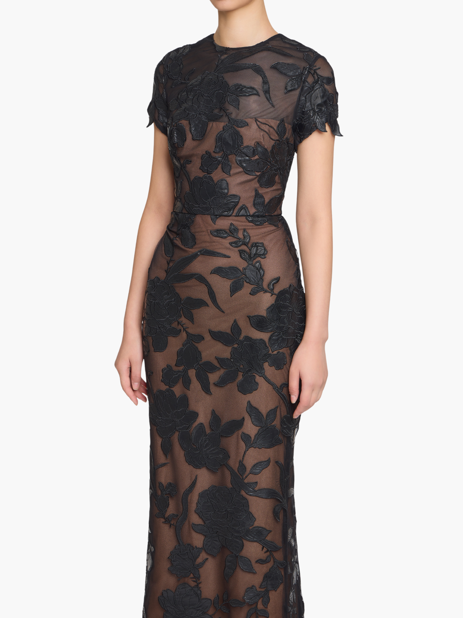 Leather Guipure Sheath Maxi Dress | Black