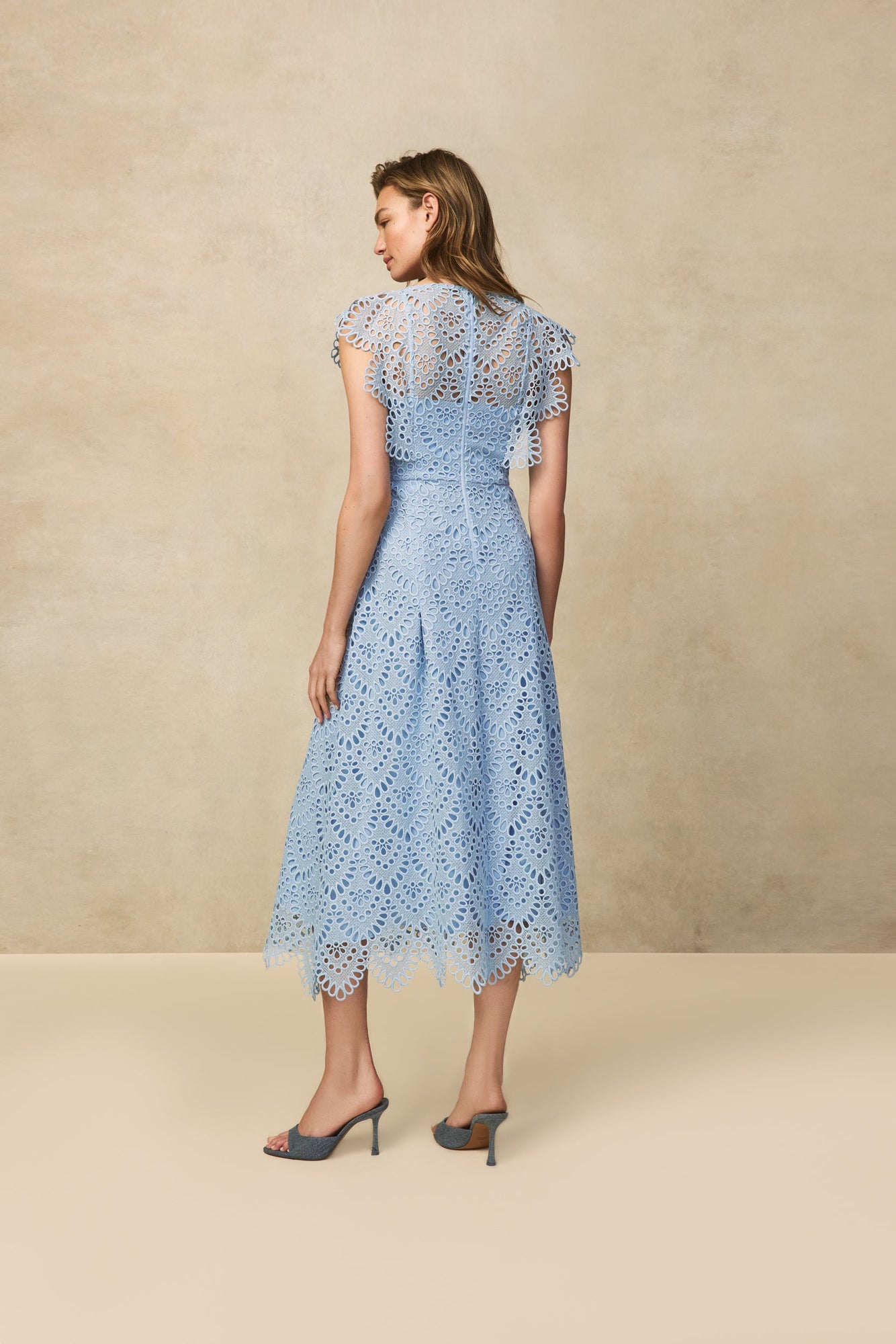 Scallop Eyelet Midi Dress | Sky