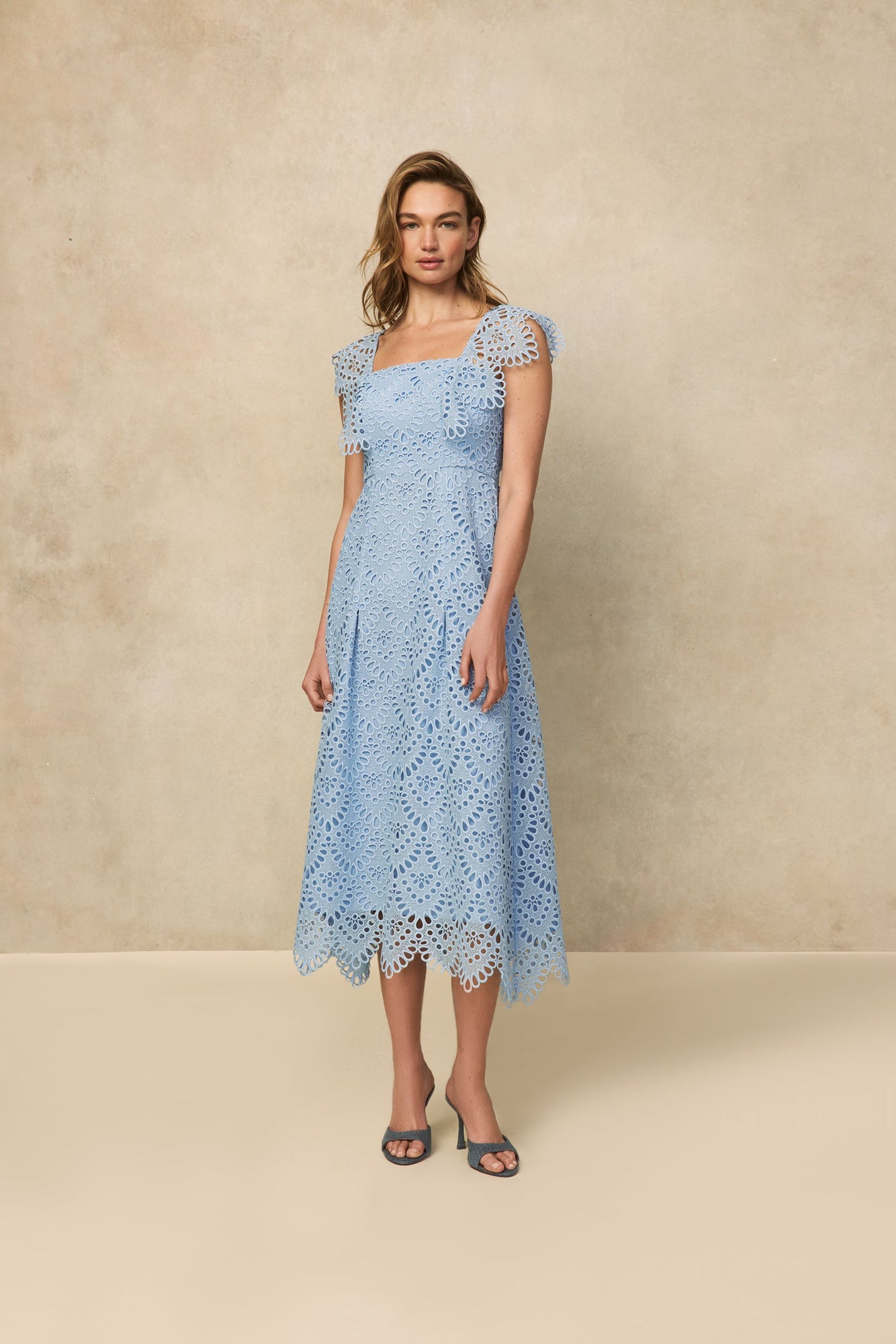 Scallop Eyelet Midi Dress | Sky