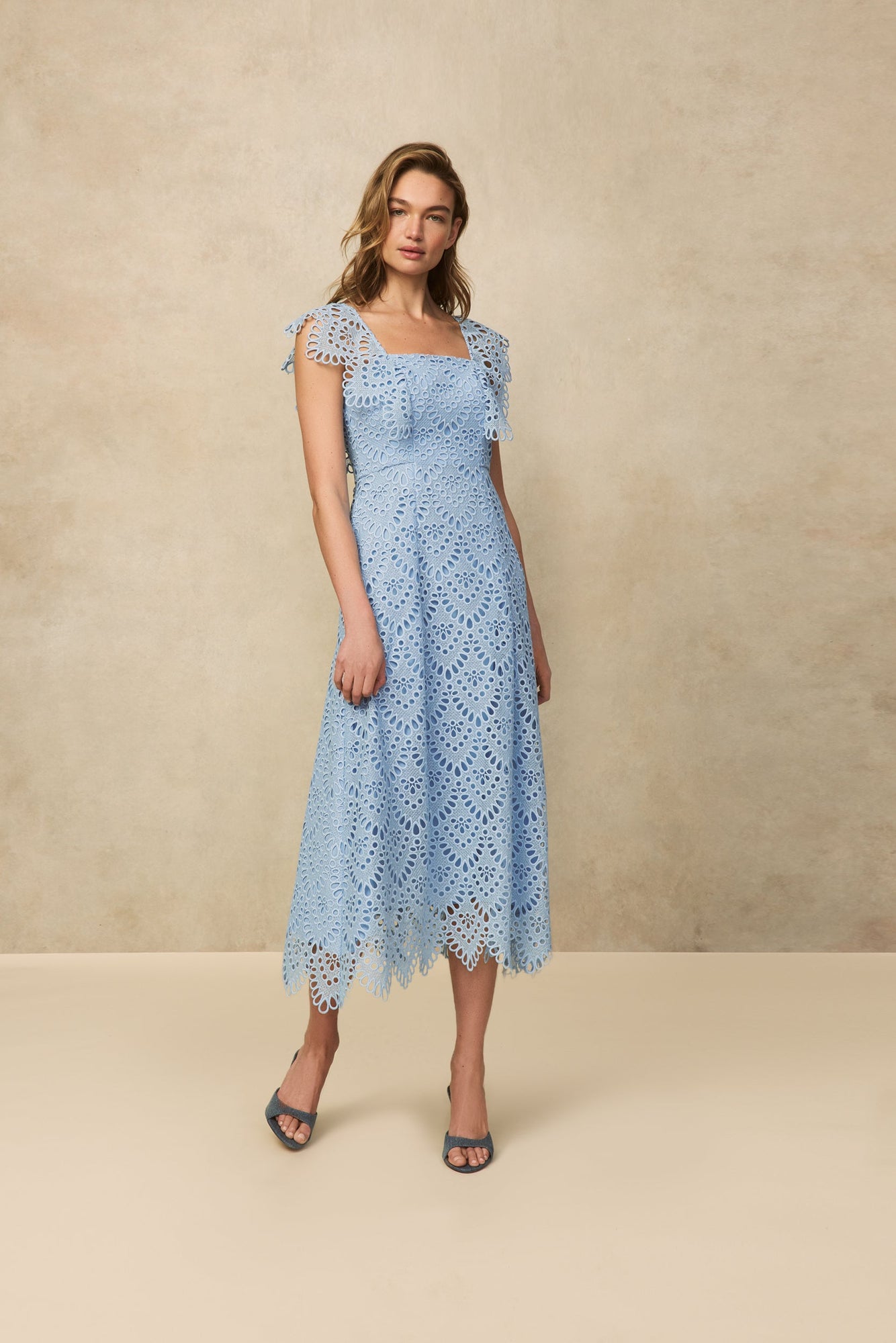 Scallop Eyelet Midi Dress | Sky