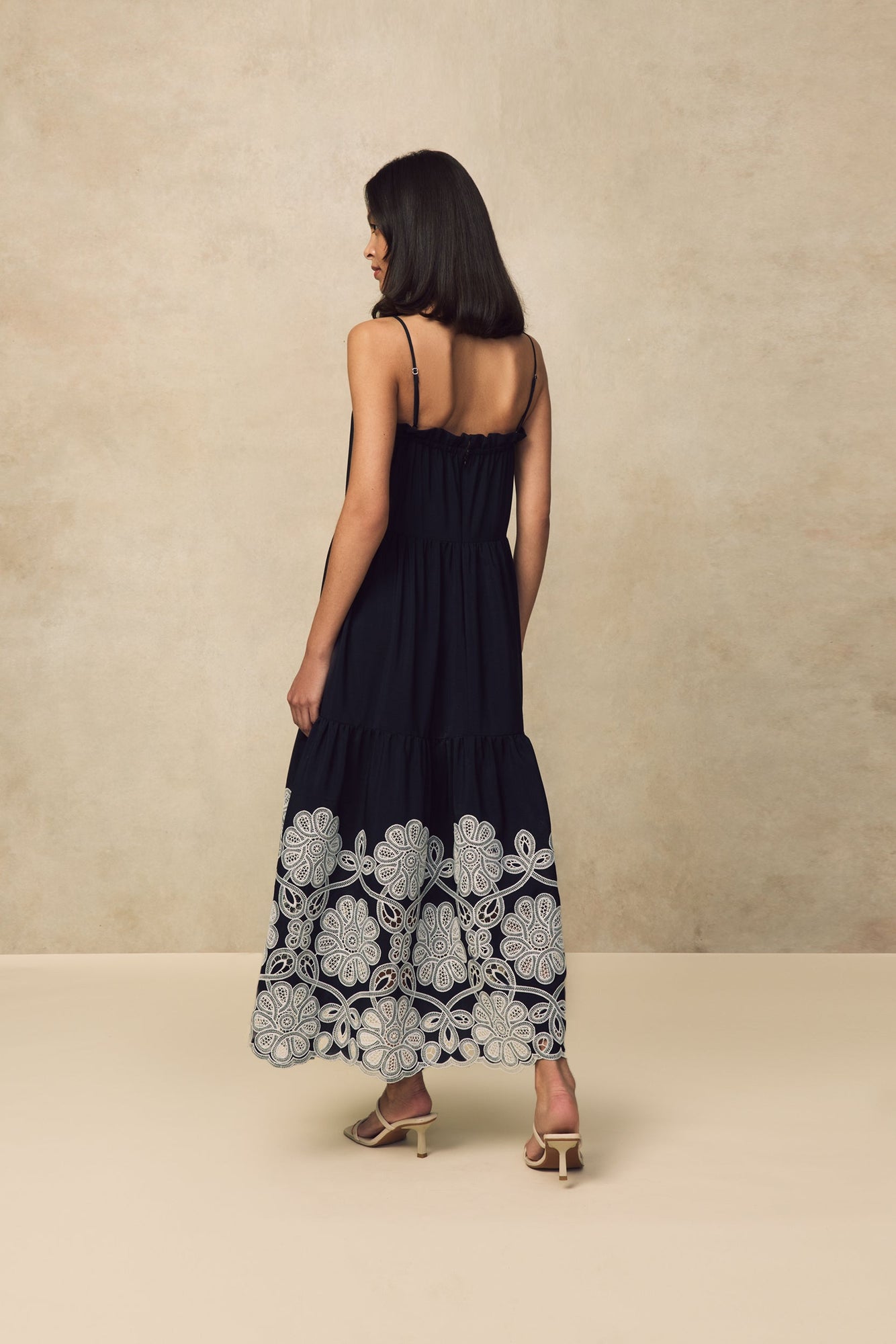 Embroidered Fluid Crepe Midi Dress | Navy