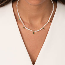 Dangling Colored CZ Bezels Pearl Necklace - Adina's Jewels