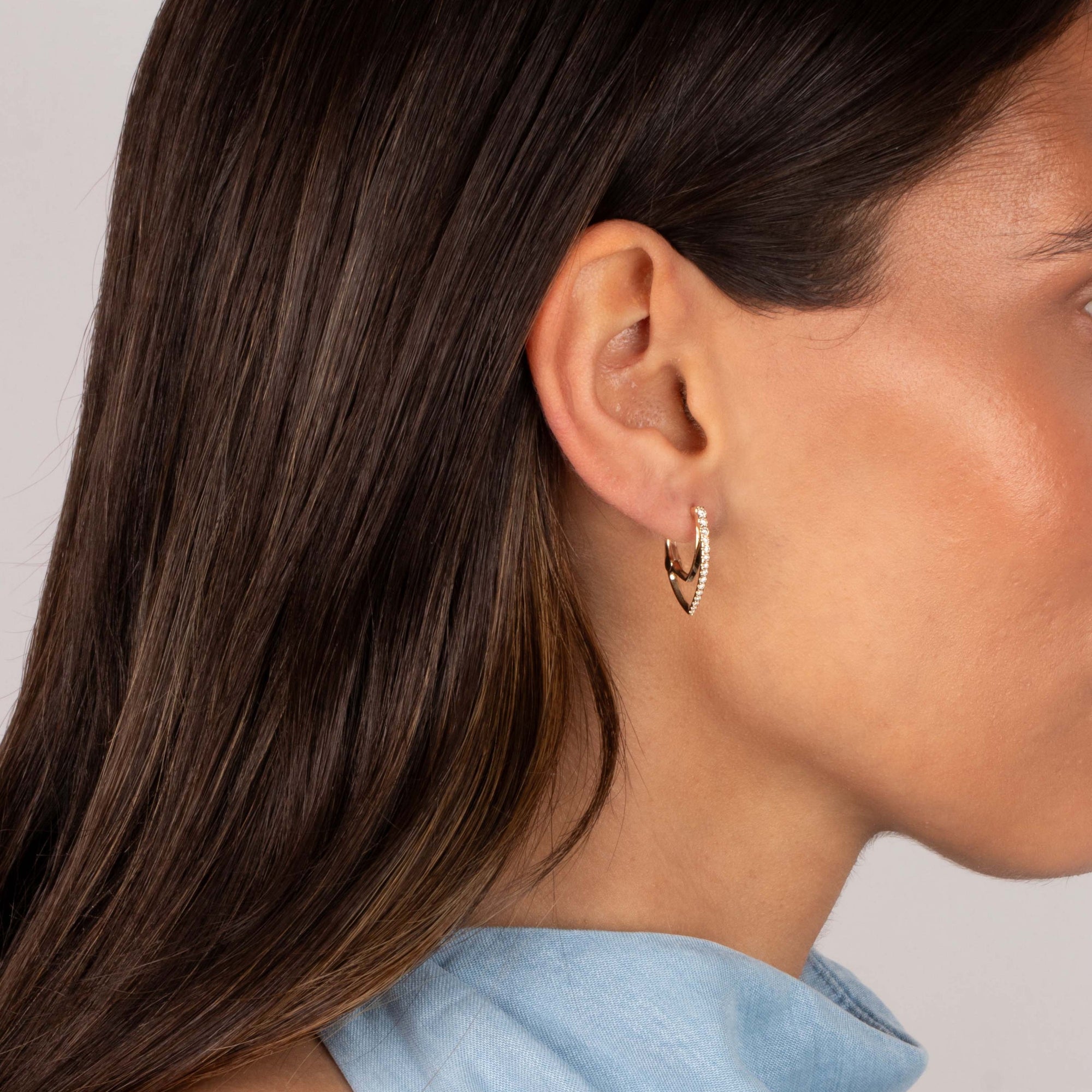 Diamond Pave Double V Huggie Earring 14K | 14K Gold