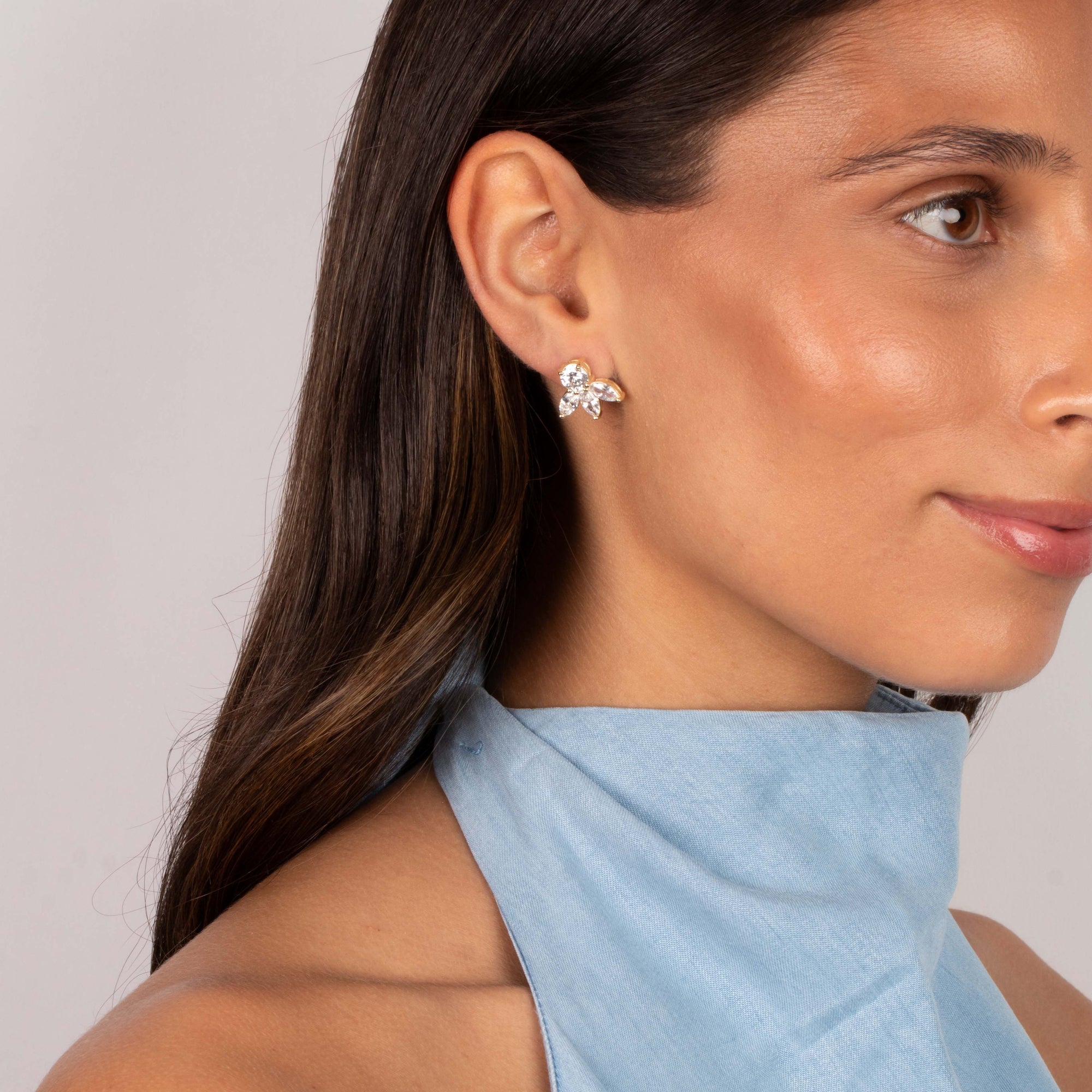 CZ Solitaire X Triple Marquise Fan Stud Earring - Adina's Jewels