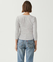 Enid 3/4 Sleeve V-Neck Crop Tee | Heather Grey
