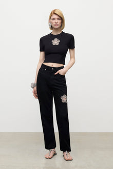 Crystal Flower Jean | Black