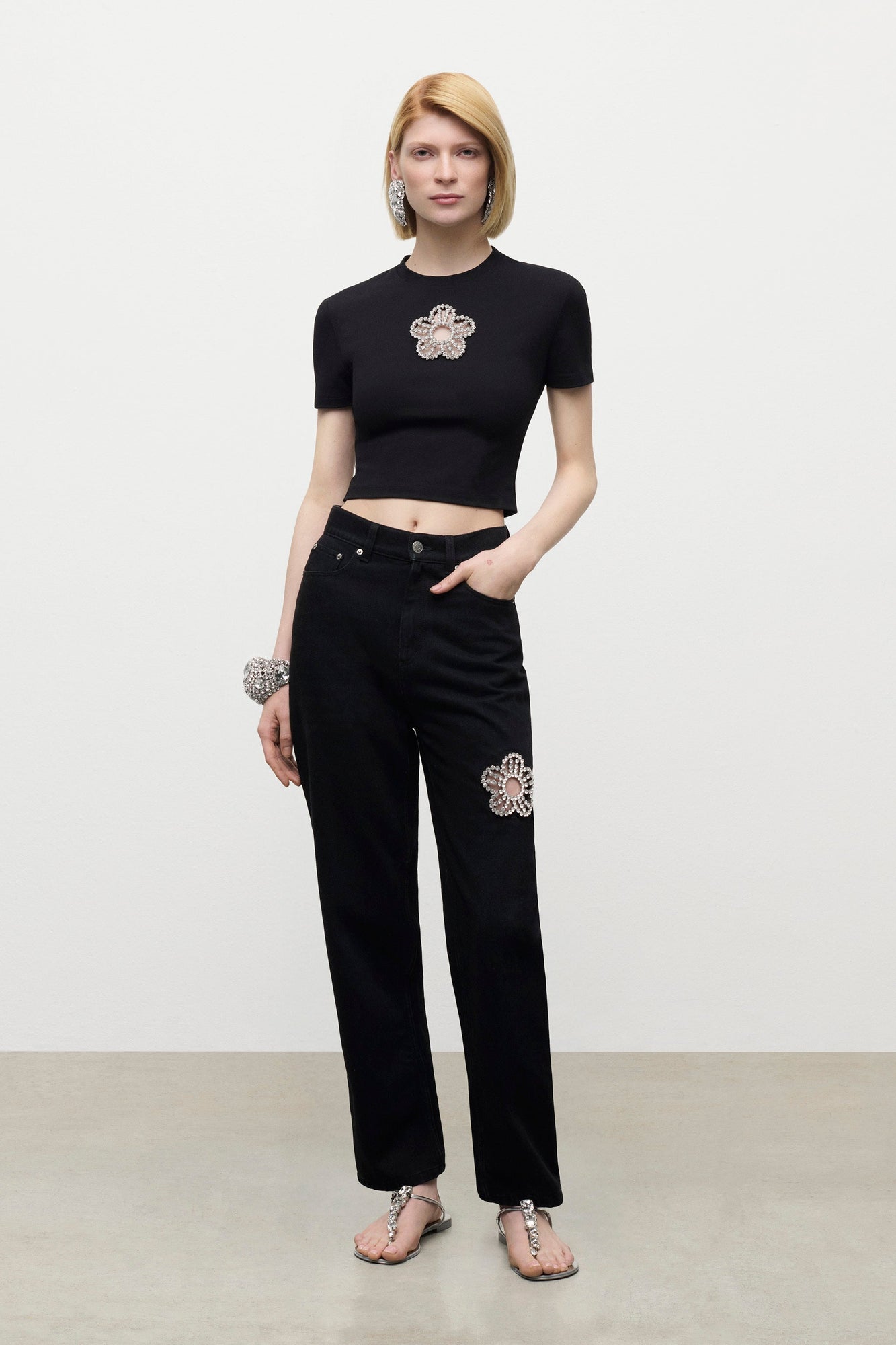 Crystal Flower Jean | Black