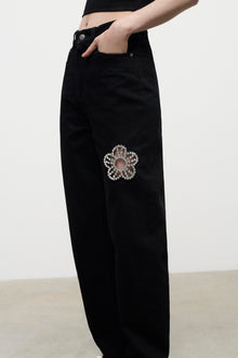 Crystal Flower Jean | Black