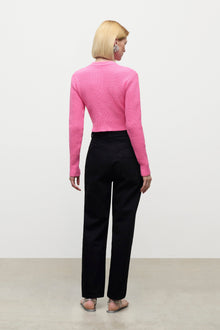 Crystal Crochet Flower Cropped Sweater | Fuchsia