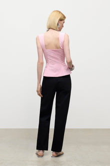 Crystal Grommet Poplin Corset Top | White/Pink