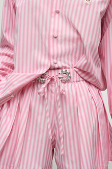 Crystal Grommet Poplin Pleated Short | White/Pink