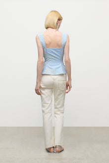 Crystal Grommet Poplin Corset Top | White/Blue