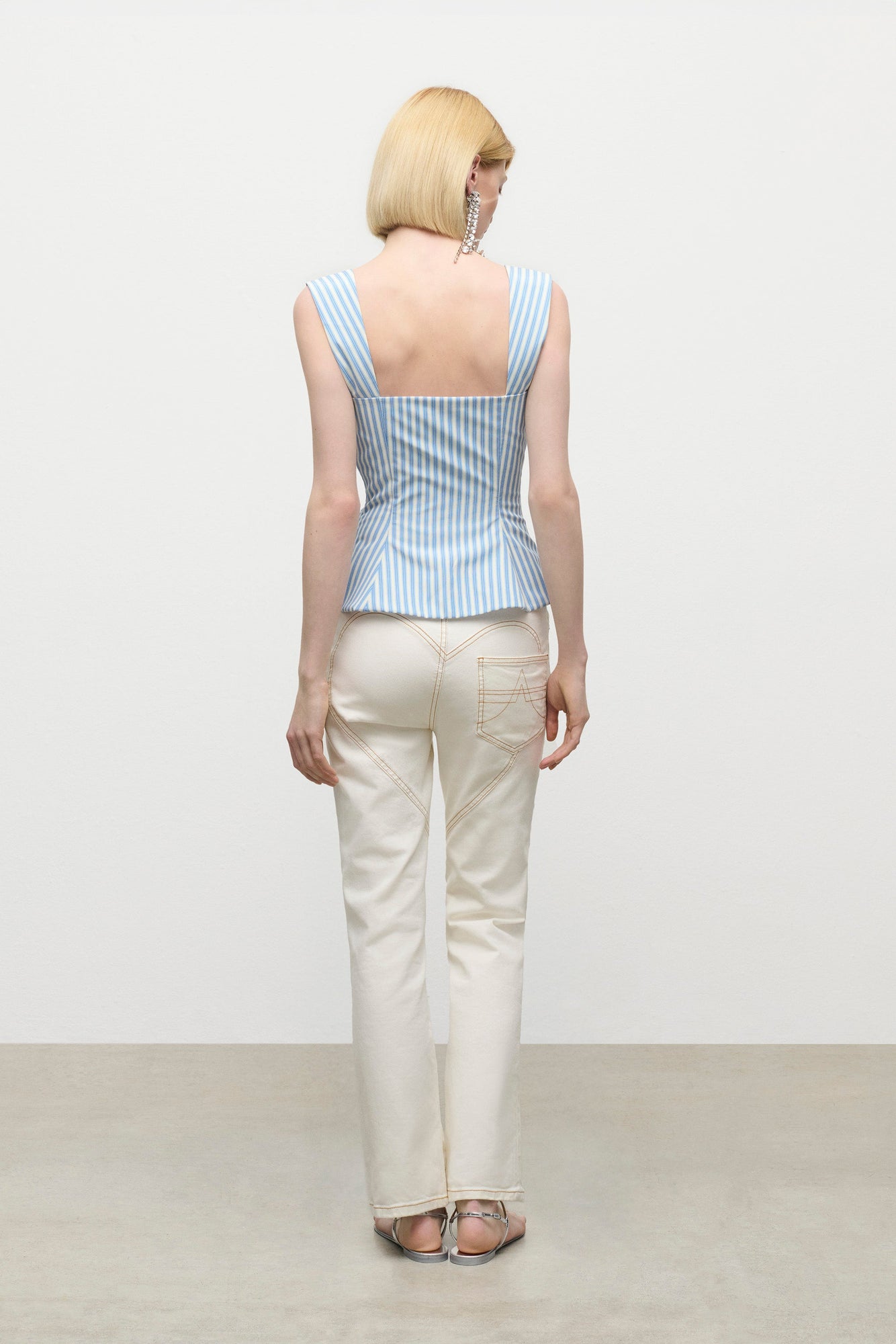 Crystal Grommet Poplin Corset Top | White/Blue