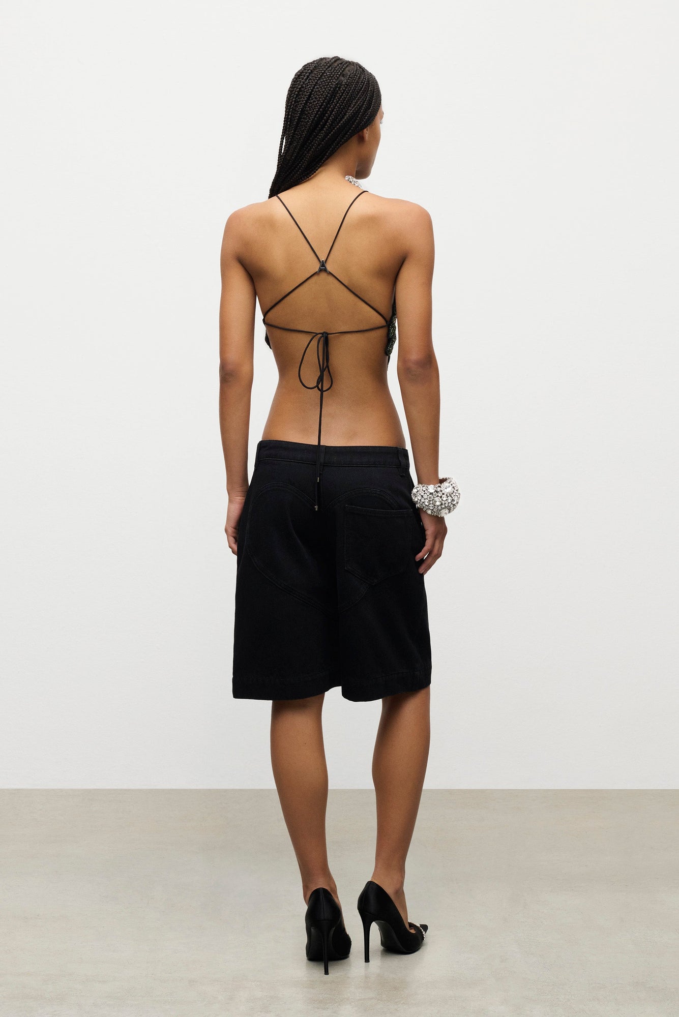 Crystal Flower Bermuda Jean Short | Black