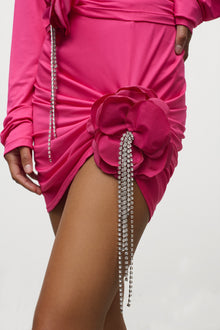 Crystal Flower Draped Mini Skirt | Fuchsia