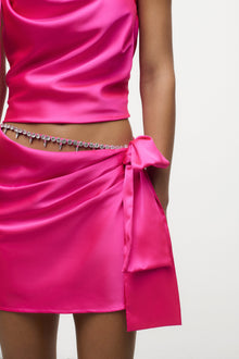 Crystal Embellished Satin Mini Skirt | Fuchsia