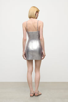 Crystal Strap Metallic Mini Dress | Silver