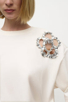 Crystal Cluster Flower T-Shirt | White