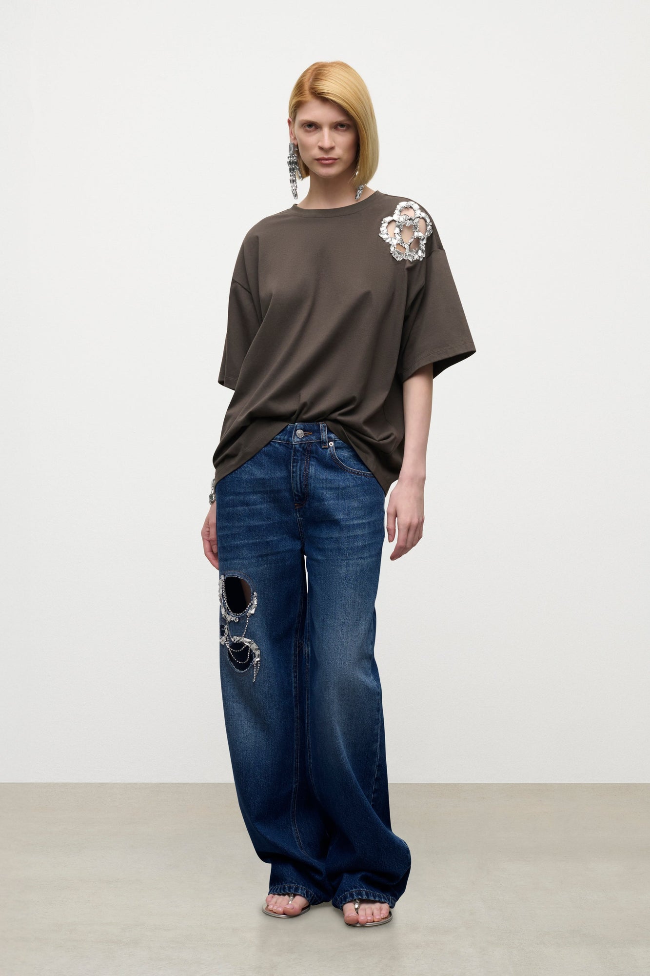 Crystal Cluster Flower T-Shirt | Charcoal