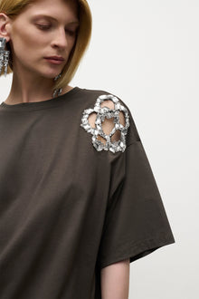 Crystal Cluster Flower T-Shirt | Charcoal