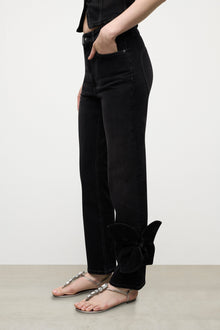 Denim Bow Straight Leg Jean | Washed Black