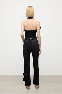 Denim Bow Halter Top | Washed Black