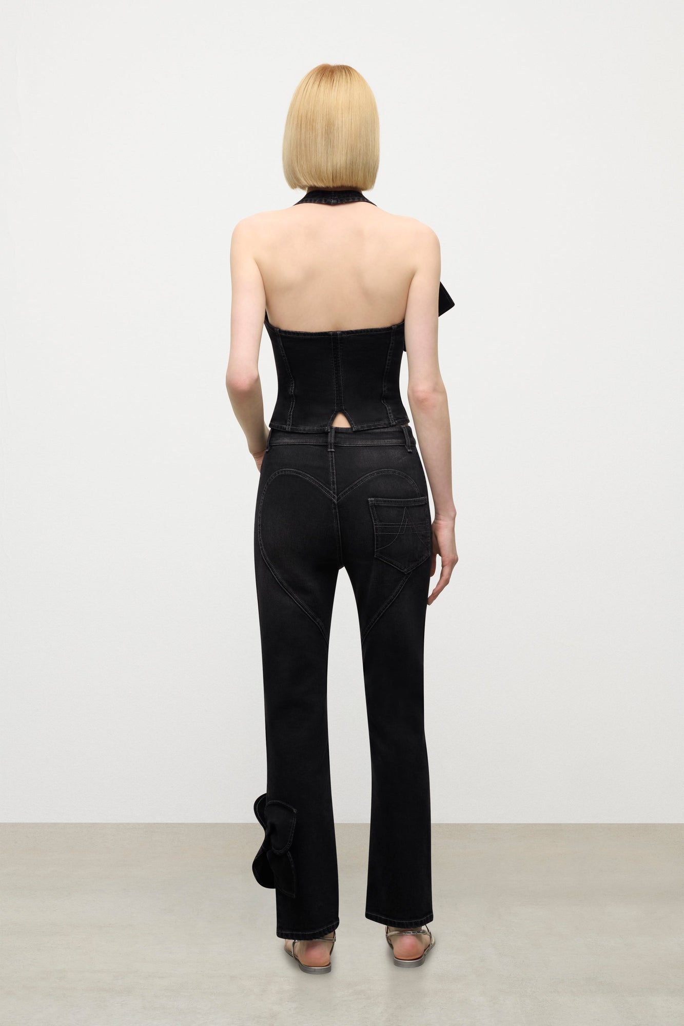 Denim Bow Straight Leg Jean | Washed Black