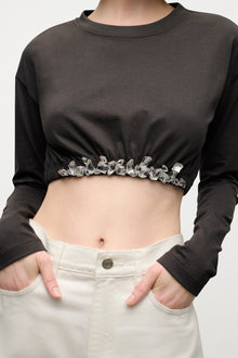 Crystal Cluster Long Sleeve Cropped T-Shirt | Charcoal