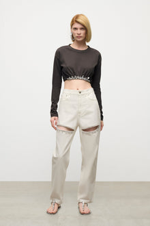 Crystal Cluster Long Sleeve Cropped T-Shirt | Charcoal